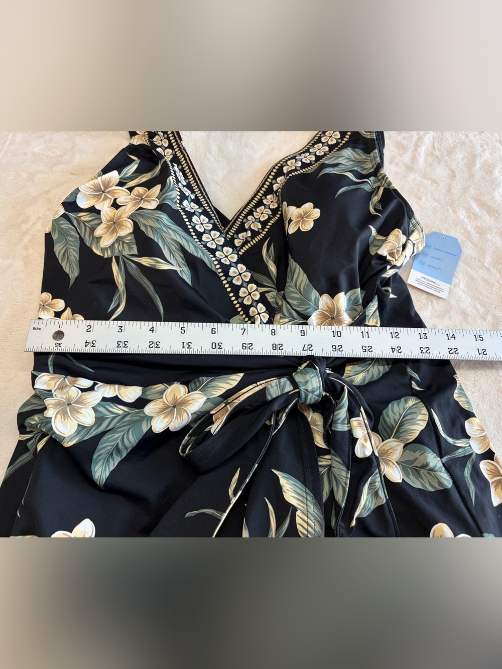 Lands' End Women’s Plumeria Print One Piece Dress Swimsuit NWT Size 12 - Picture 2 of 7